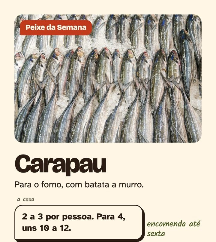 Publicação Peixe da Semana: carapau para o forno, com a quantidade por pessoa
