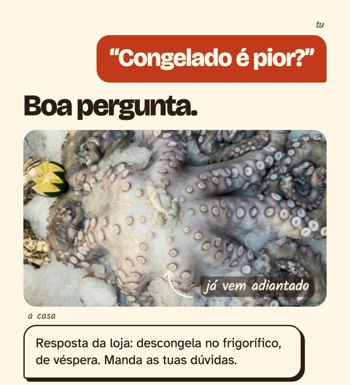 Anúncio que responde à pergunta congelado é pior, com uma foto de polvo e a resposta da loja